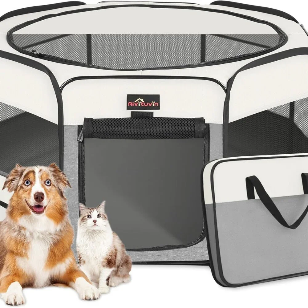 Aivituvin Dog Playpen Foldable Pet Play Pens with Carrying Bag leakproof bottom
